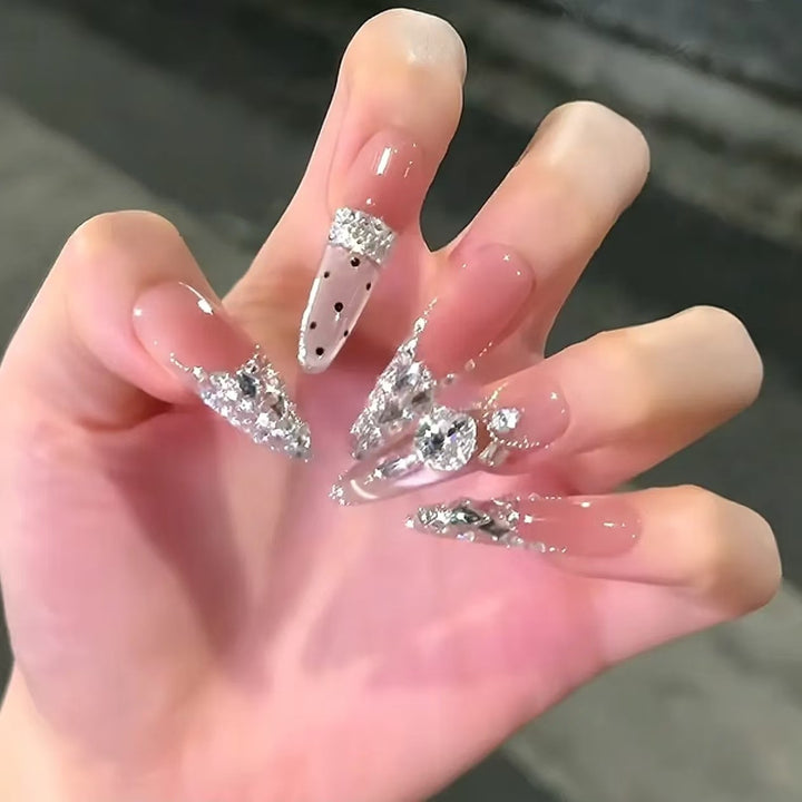 Decorative Stiletto Nail Art Extensions with Crystal Accents