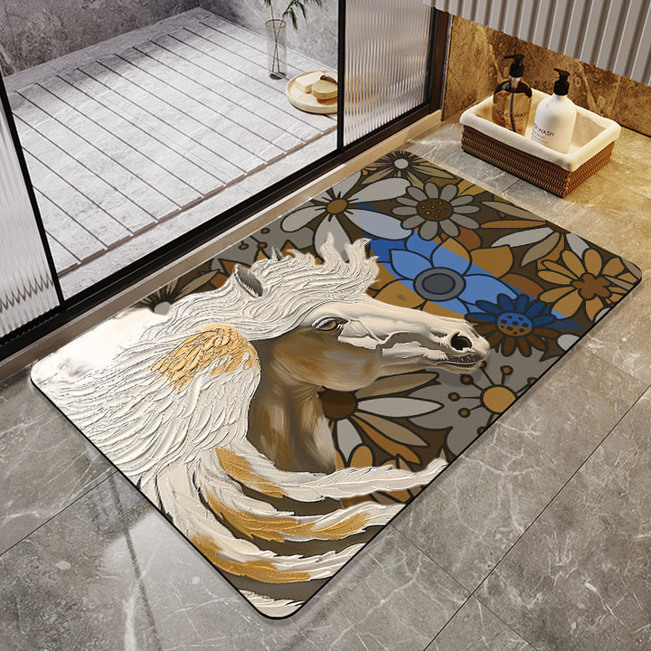Artistic Horse-Themed Bath Mat Bowlift