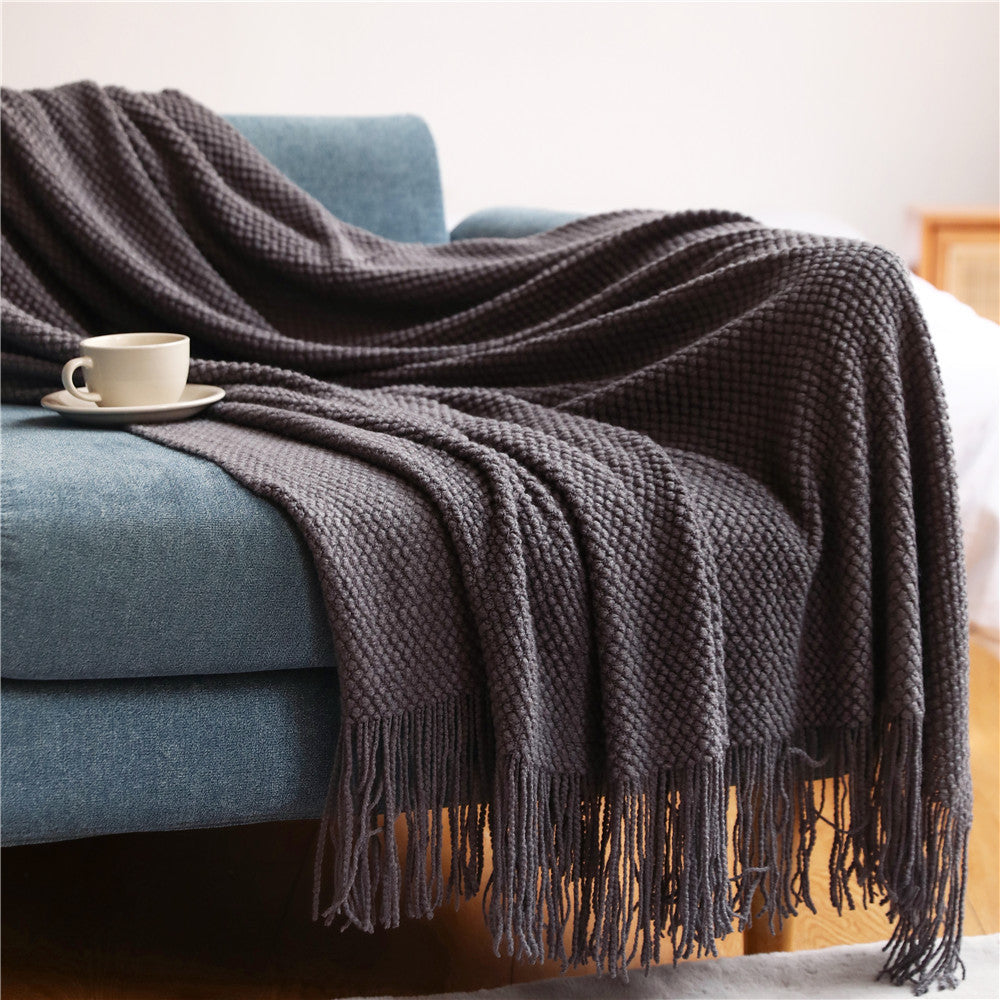 Textured Fringe Throw Blanket Bowlift