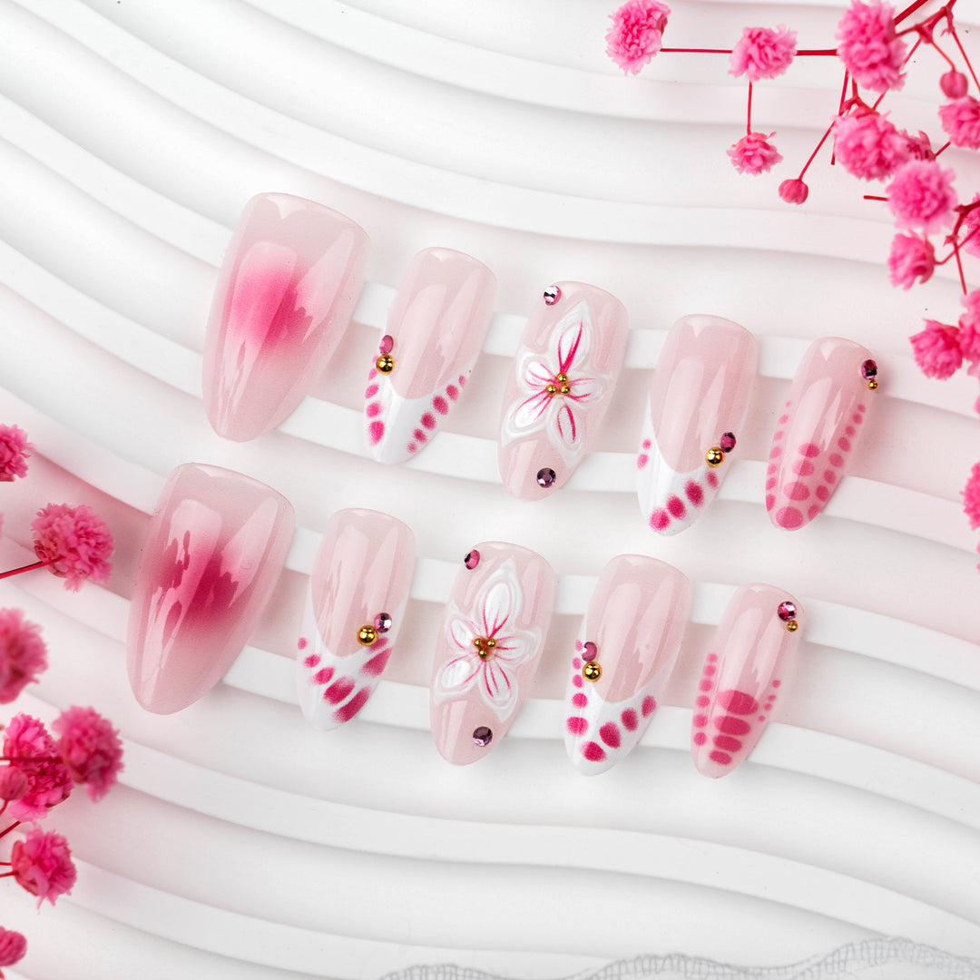 Floral Design Stiletto Press-On Nails Bowlift