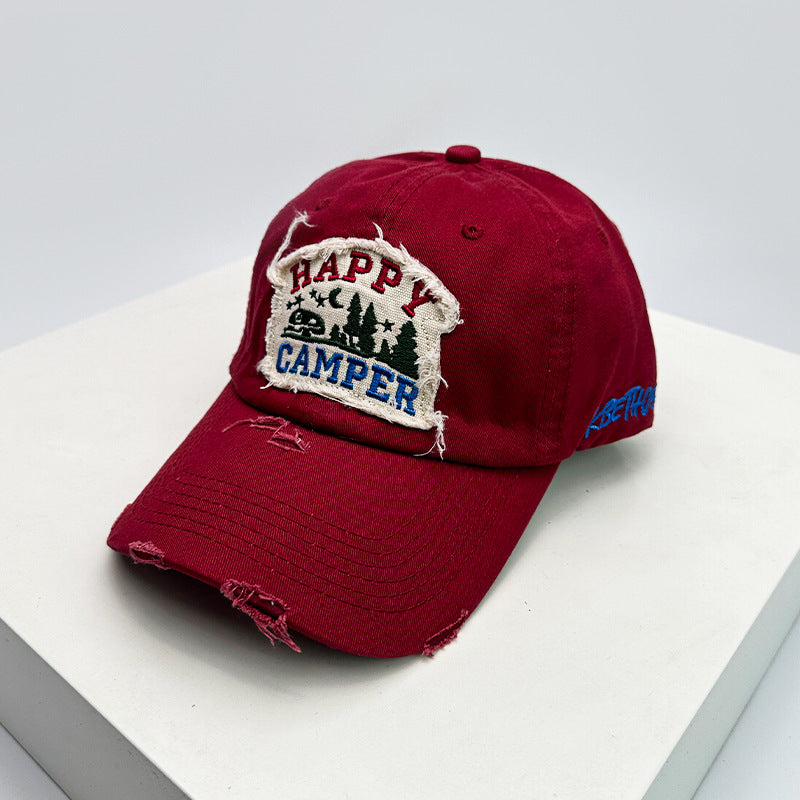 Men's Distressed Embroidered Camping Cap Bowlift