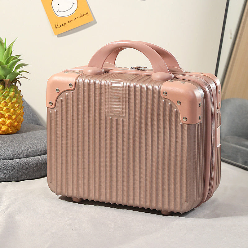 compact hard-shell travel vanity cosmetic and tech organizer with ribbed shell reinforced corners removable padded insert Bowlift