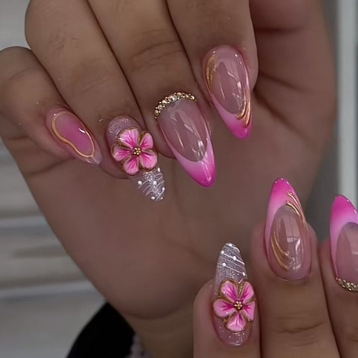 Artificial nails with floral and glamorous accents Bowlift