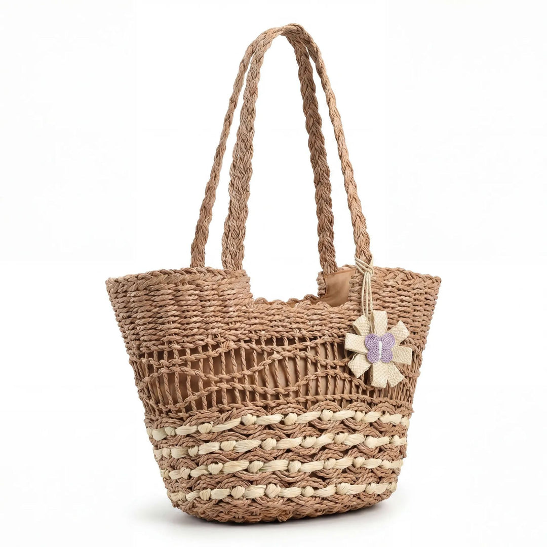Handwoven straw bag with unique flower detail Bowlift