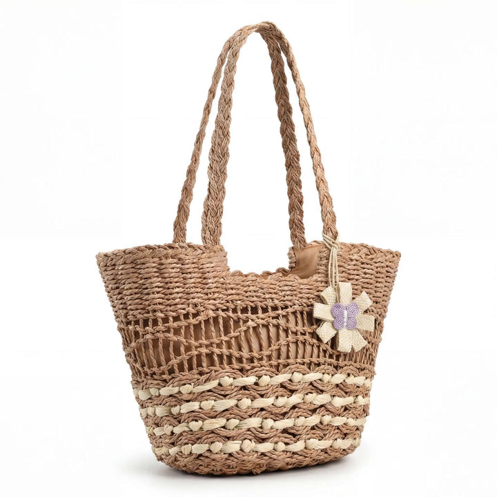 Handwoven straw bag with unique flower detail Bowlift