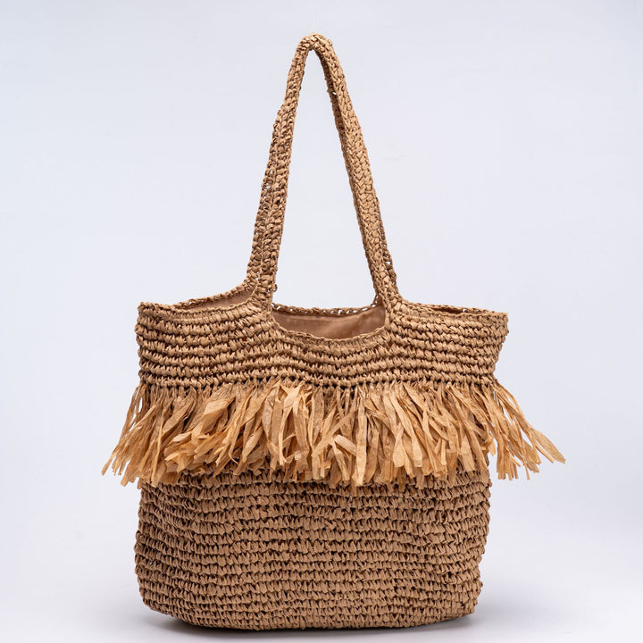 Elegant straw bag with fringed accents Bowlift