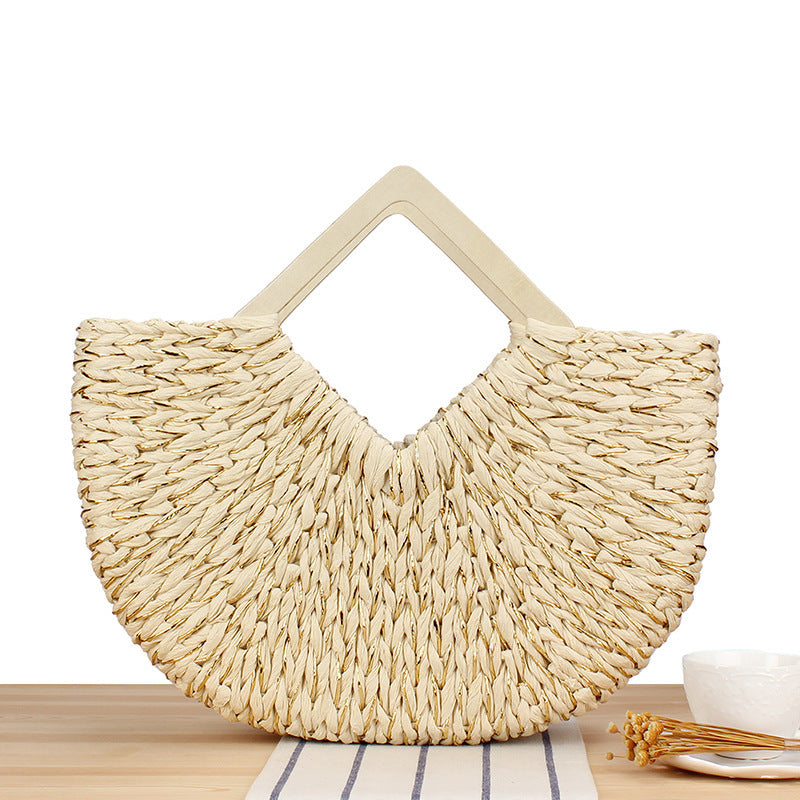 Braided Evening Bag with Elegant Wooden Handle Bowlift