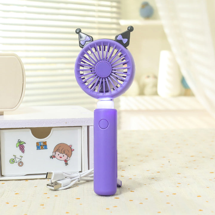 Ladies portable handheld fan with integrated LED light and animal ear design Bowlift