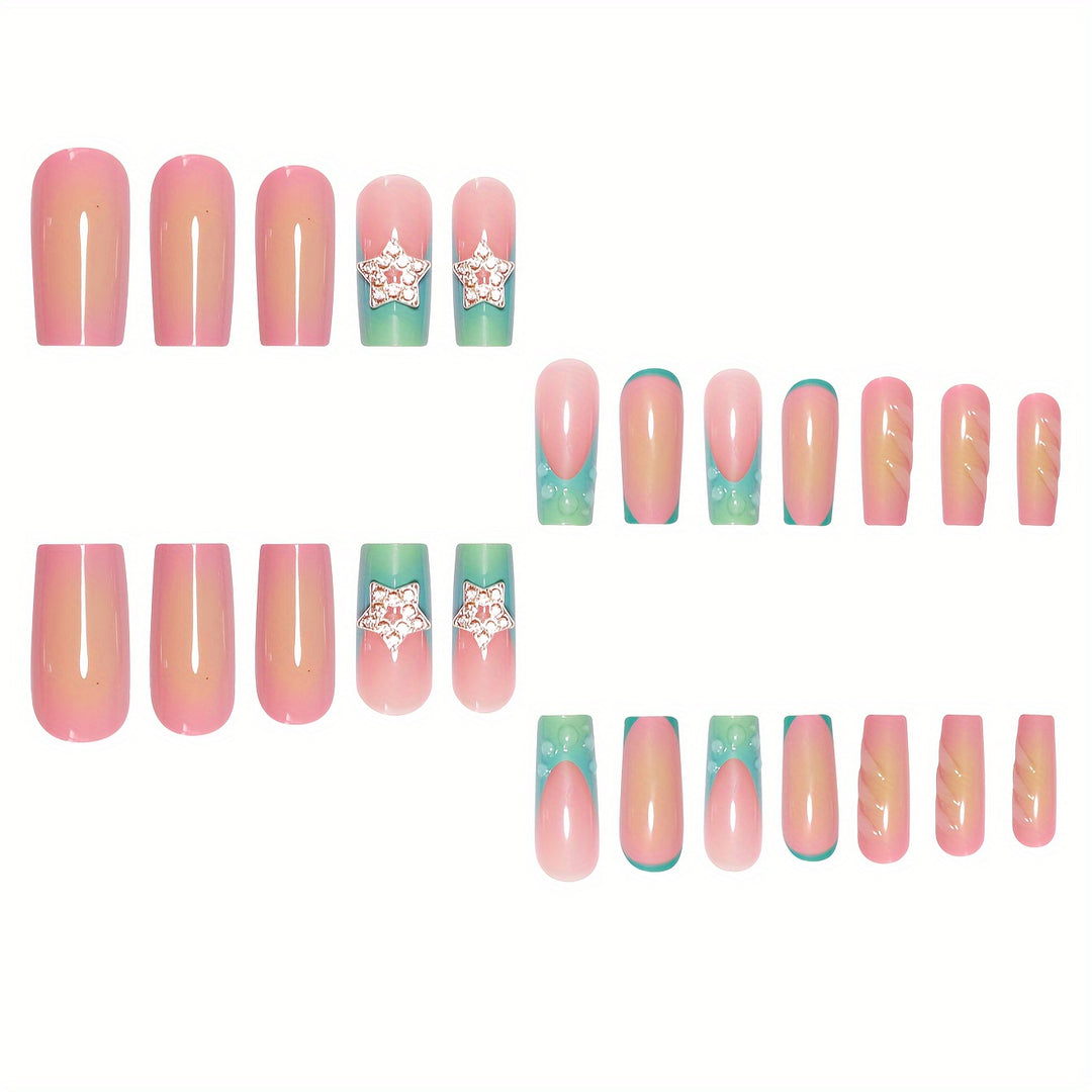 Artistic Ombre Press-On Nails with Gemstone Accents Bowlift