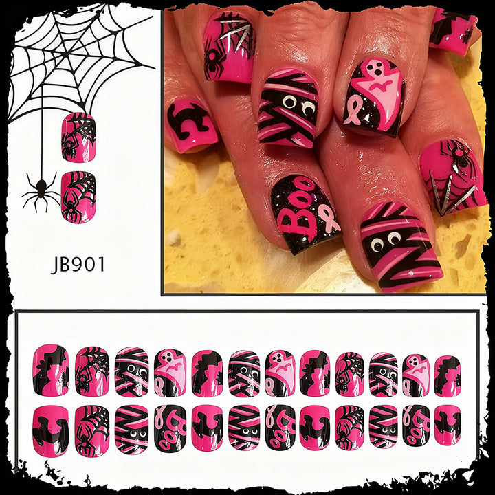 Halloween Artificial Nails with Playful Designs and Glitter Details Bowlift