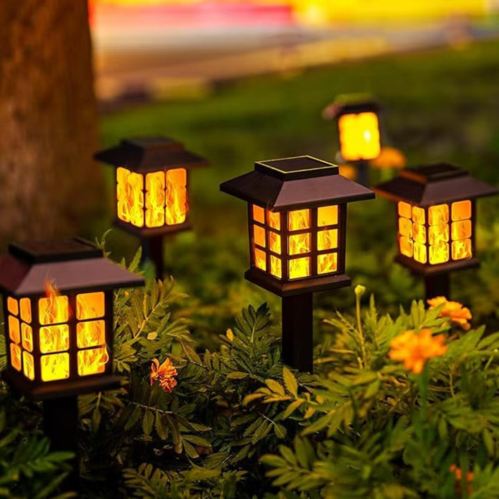 Solar Flame-Effect Garden Pathway Stake Lanterns With Weatherproof ABS Housing And Warm LED Glow Bowlift