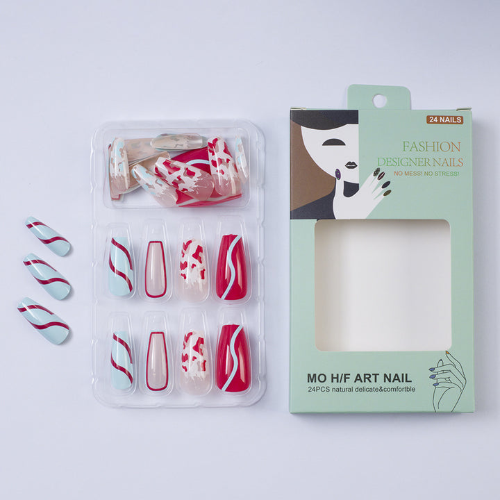 Artificial nails with creative heart pattern and elegant wave design Bowlift