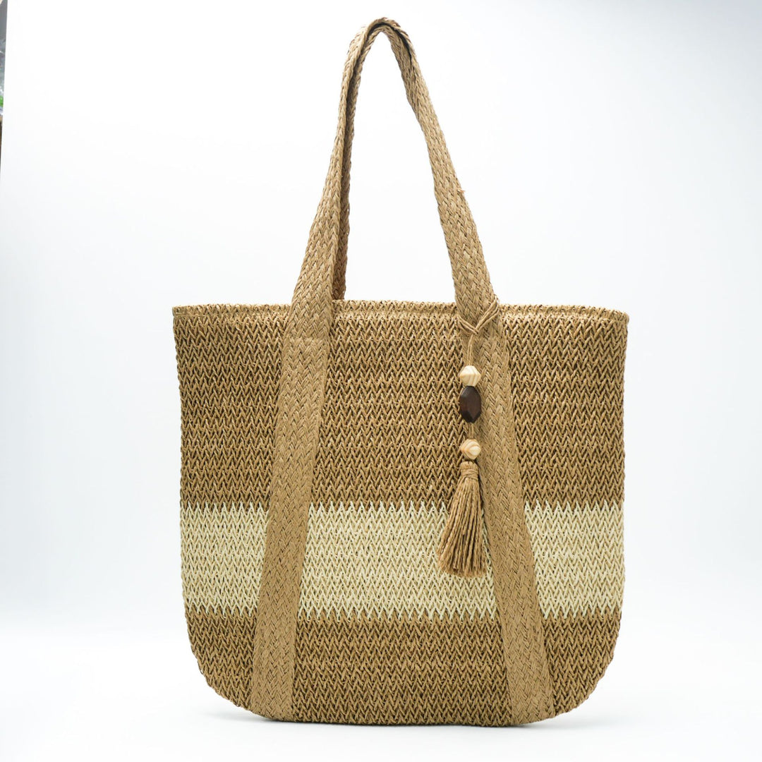 Handbag Made of Natural, Handwoven Straw with Elegant Fringe Bowlift