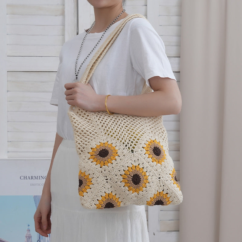 Handcrafted Jute Bag with Colorful Flower Pattern Bowlift