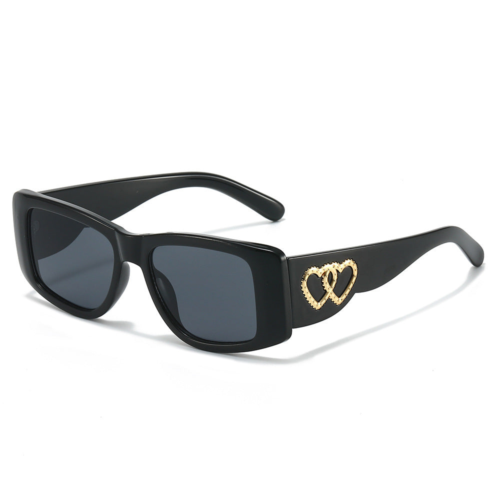 Heart-Embellished Square Frame Sunglasses Bowlift
