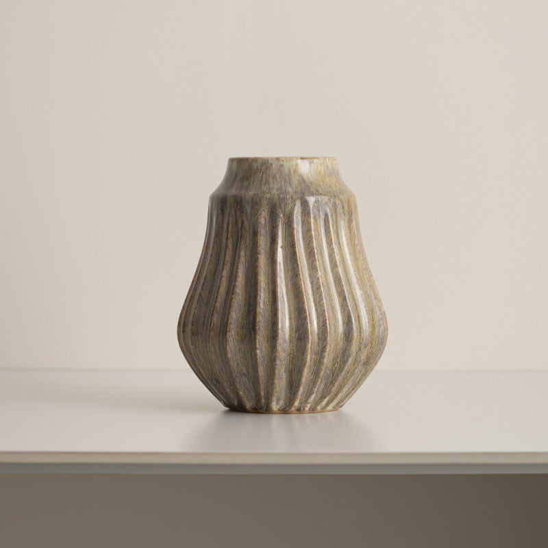 Decorative Ribbed Ceramic Vase