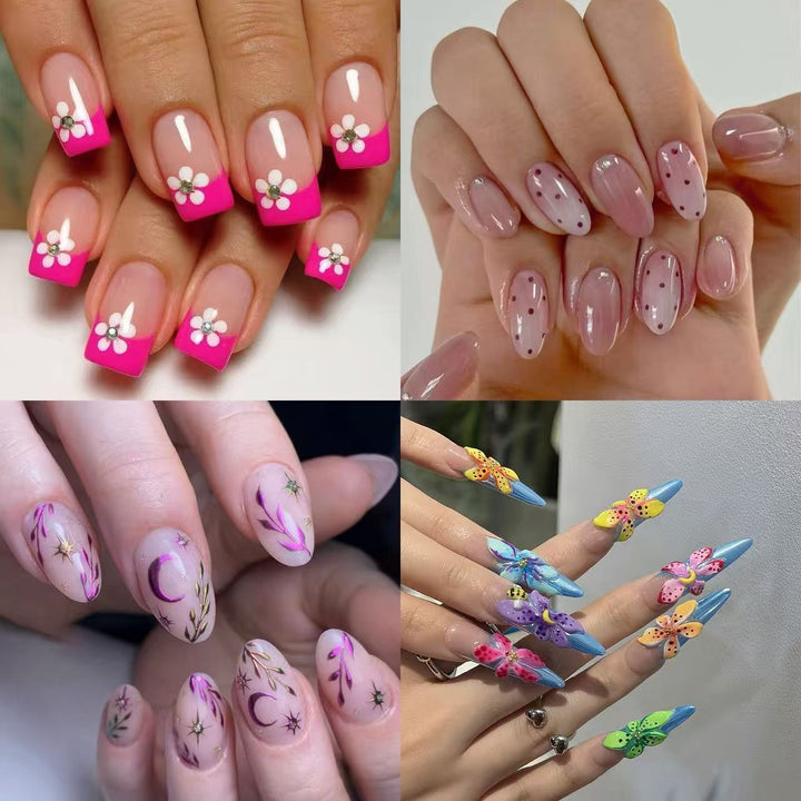 Artificial nails in a playful flower design with glittering accents Bowlift