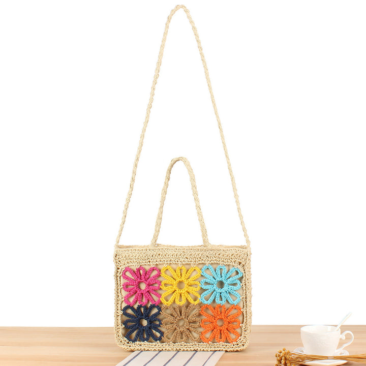 Handcrafted basket bag with colorful flower design Bowlift