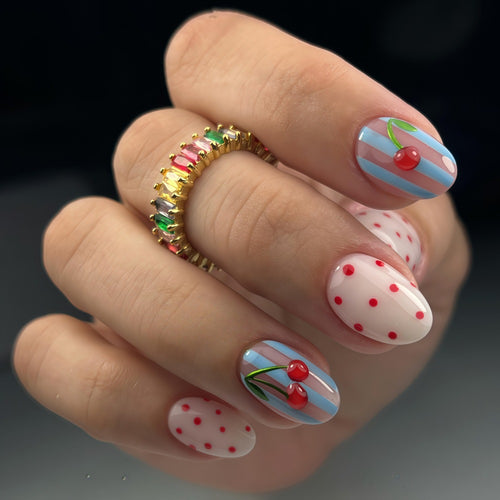 Artificial nails with fruity cherry design Bowlift