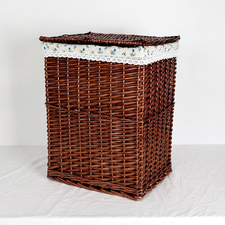 Women's laundry basket with decorative fabric cover and practical lid Bowlift