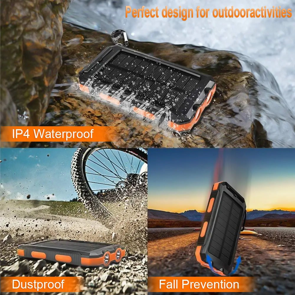 Solar-powered power bank with robust case and integrated LED lighting Bowlift