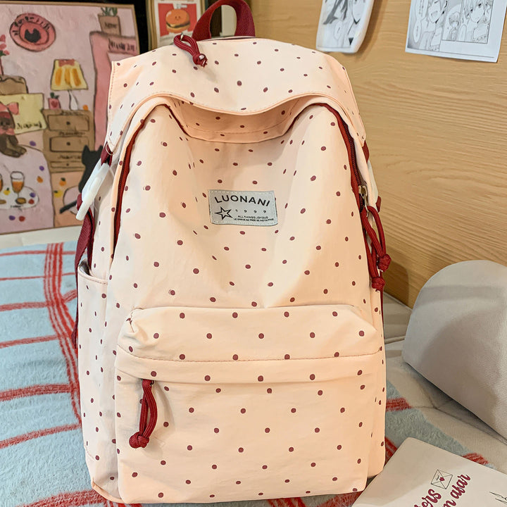 Polka-Dotted Canvas Backpack Bowlift