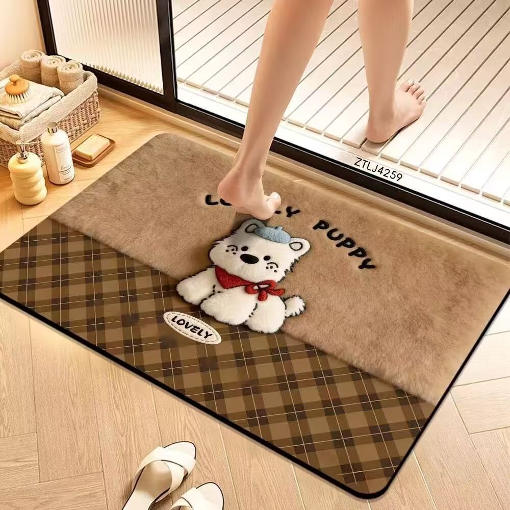 Plush Dog-Themed Bowlift Bath Mat