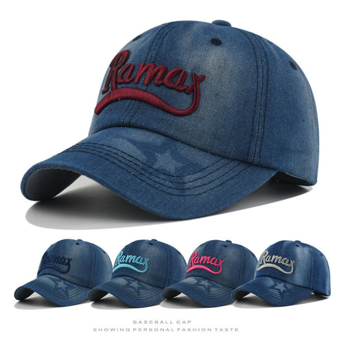 Men's Distressed Denim Embroidered Baseball Cap Bowlift