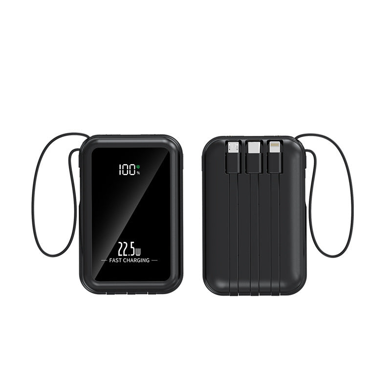 Portable power bank with integrated digital display and versatile cable system Bowlift