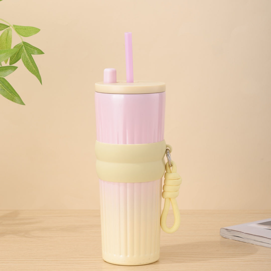 Ladies multifunctional insulated drinking bottle with integrated straw and practical carrying handle Bowlift