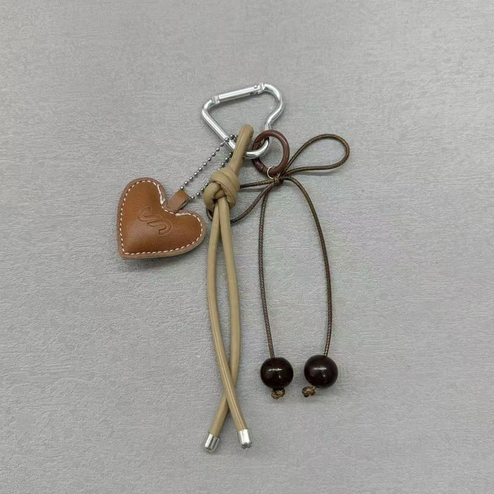 Heart-Shaped Leather Charm Keychain Bowlift