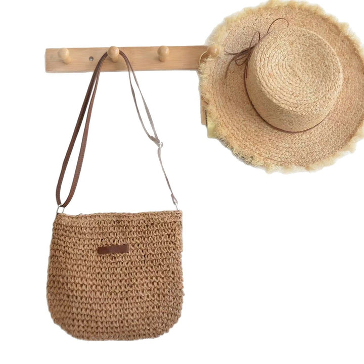 Handwoven shoulder bag with brown leather accent Bowlift