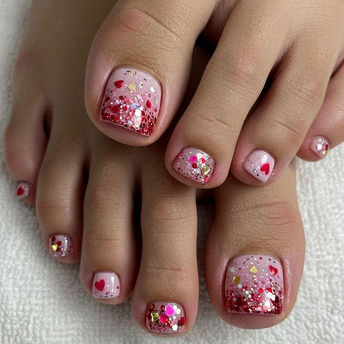 Artificial nails with glitter and heart pattern Bowlift