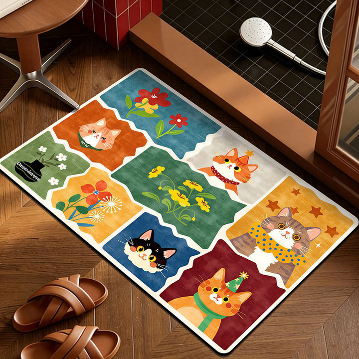 Whimsical Cat-Themed Kitchen Mat