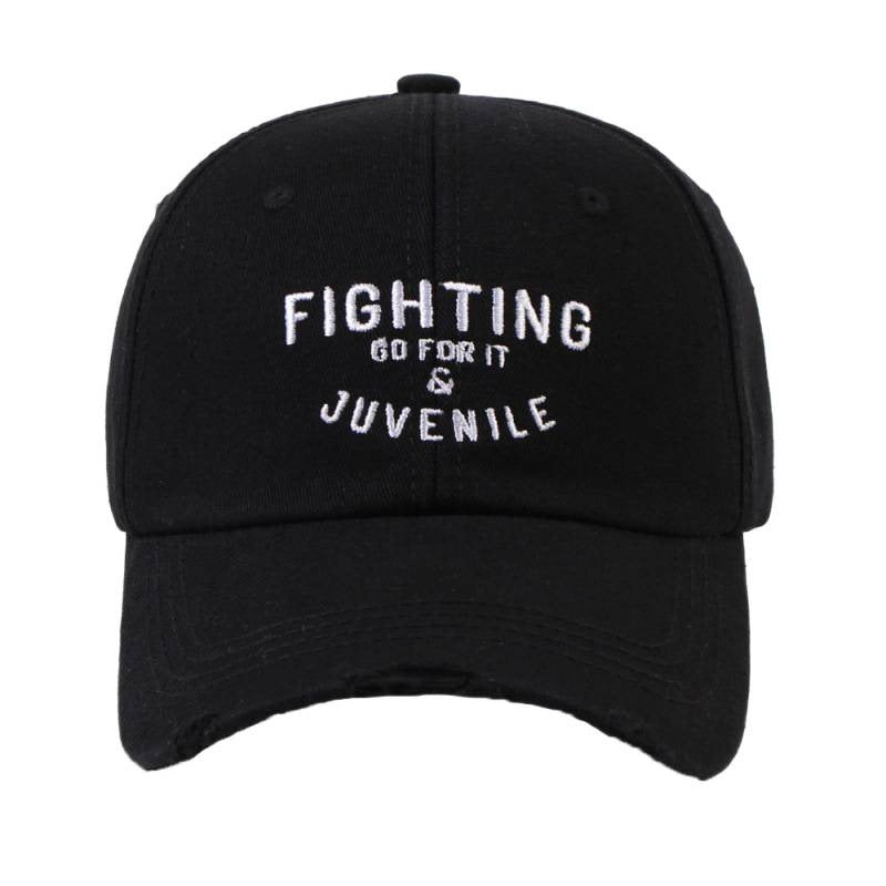 Women's Distressed Cotton Cap with Motivational Embroidery Bowlift