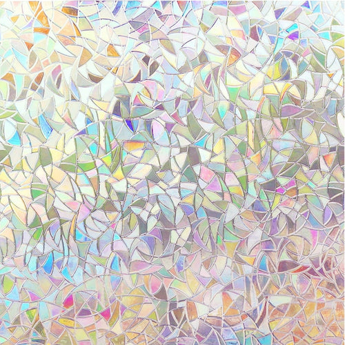 Decorative Privacy Window Film With Embossed Holographic Floral Pattern And Static-Cling Adhesive