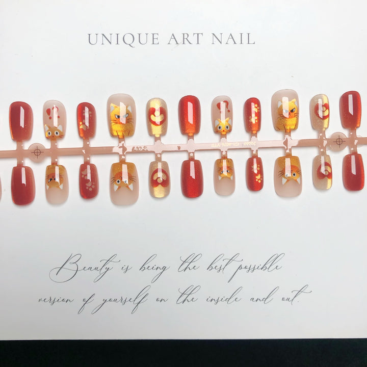 Whimsical Cat-Themed Press-On Nail Art Set