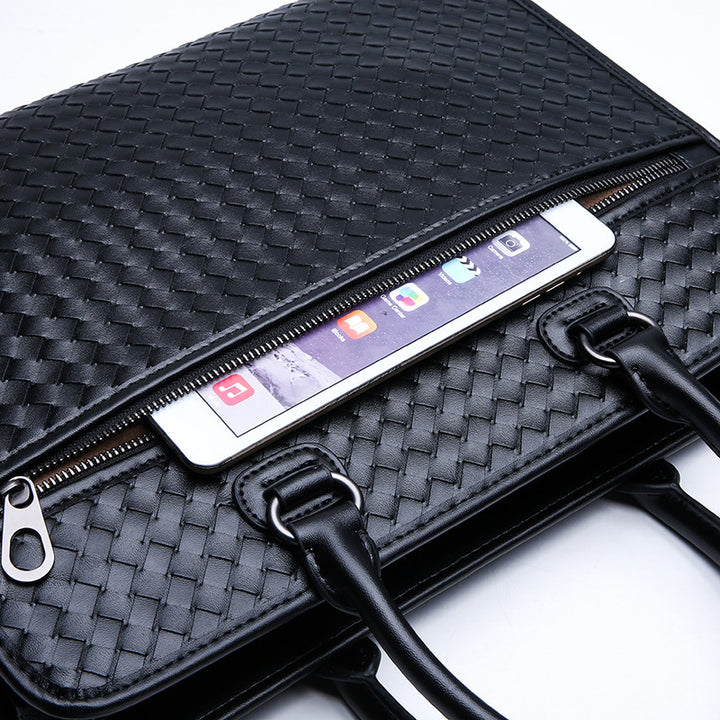 Elegant Briefcase Made of Woven Synthetic Leather Bowlift
