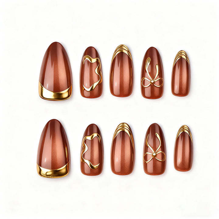 Elegant artificial nails with gold accents Bowlift