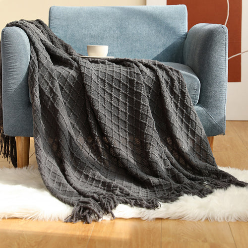 Cable Knit Fringe Throw Blanket Bowlift