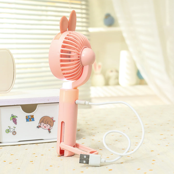 Ladies portable handheld fan with integrated LED light and animal ear design Bowlift