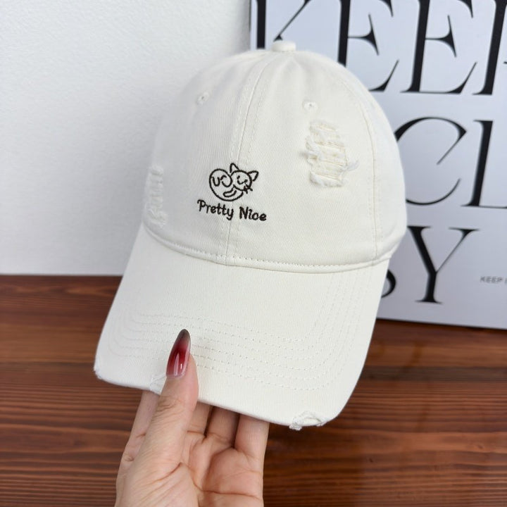 Women's Distressed Casual Embroidered Baseball Cap Bowlift