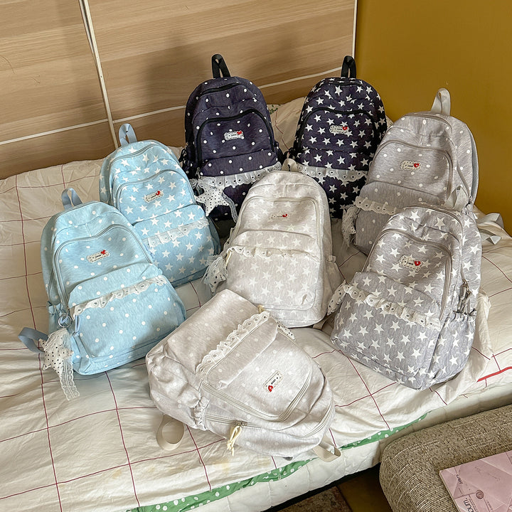 Trendy Star-Print School Backpack Bowlift