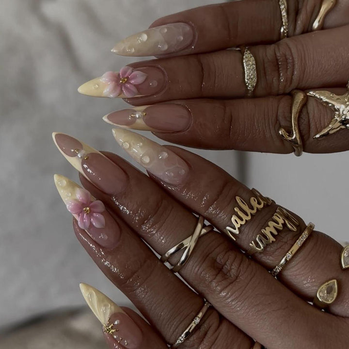 Artistic Floral Stiletto Nail Enhancements Bowlift