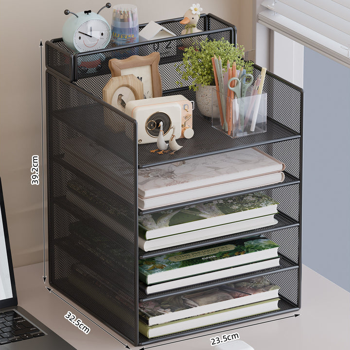 Multi-Tiered Mesh Desktop Organizer with Document Holders Bowlift