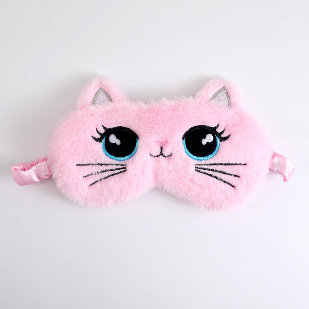 Women's cozy sleep mask in cat shape with embroidered face, soft plush ears, and adjustable satin ribbon Bowlift