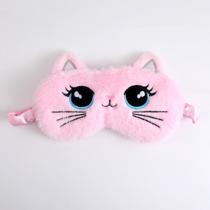 Women's cozy sleep mask in cat shape with embroidered face, soft plush ears, and adjustable satin ribbon Bowlift