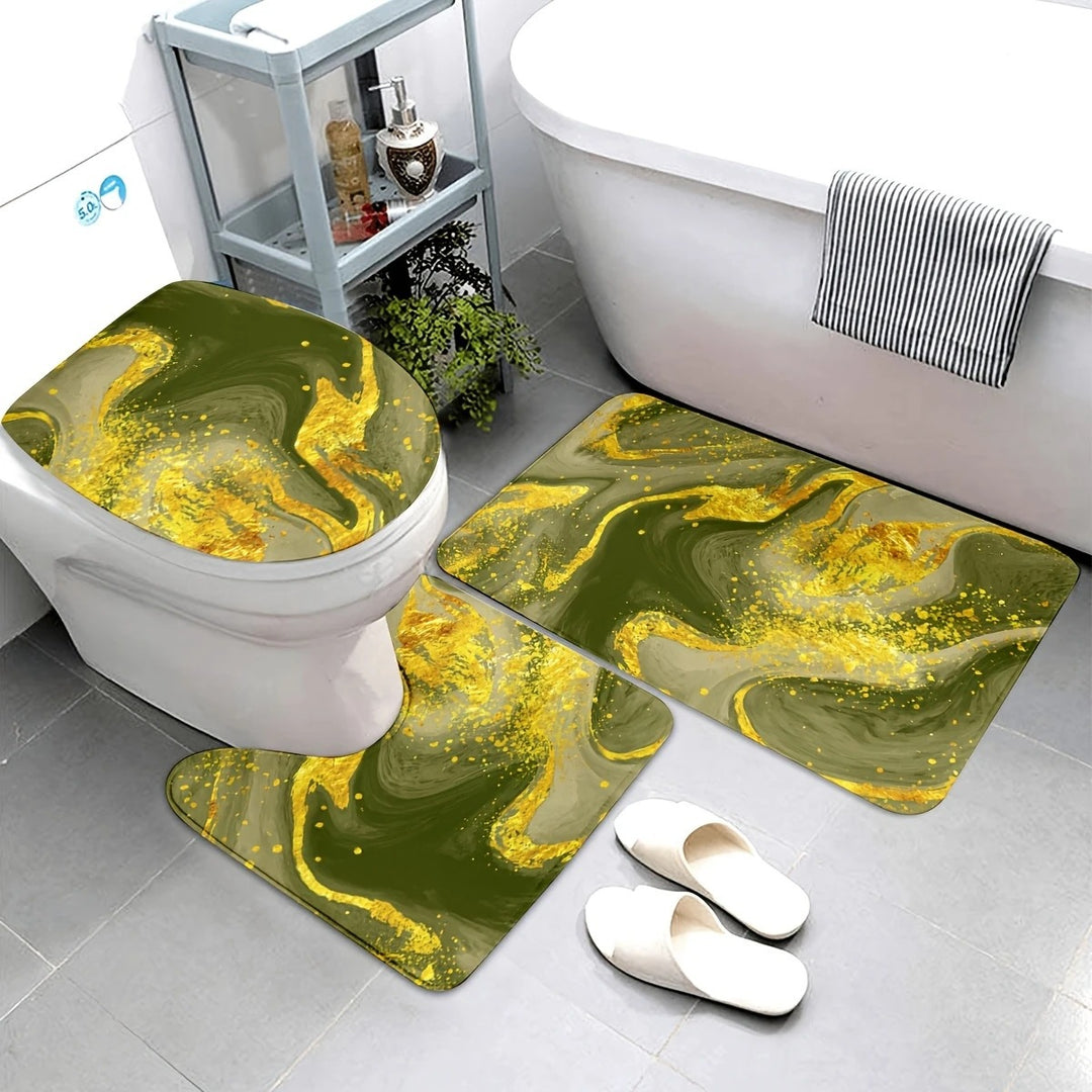 Artistic Marble Print Bath Mat Set Bowlift