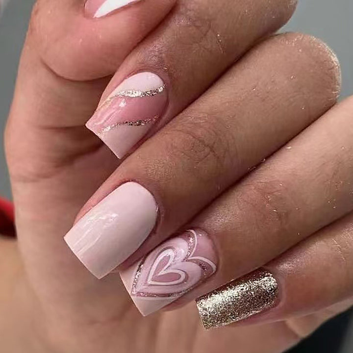 Deluxe Heart-Design Press-On Nails Bowlift
