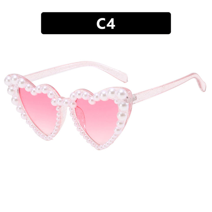 Women's Heart-Shaped Sunglasses with Pearl-Embellished Frame Bowlift